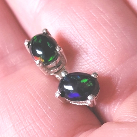 Jewelry - Black Ethiopian Fire Opal Sterling Studs